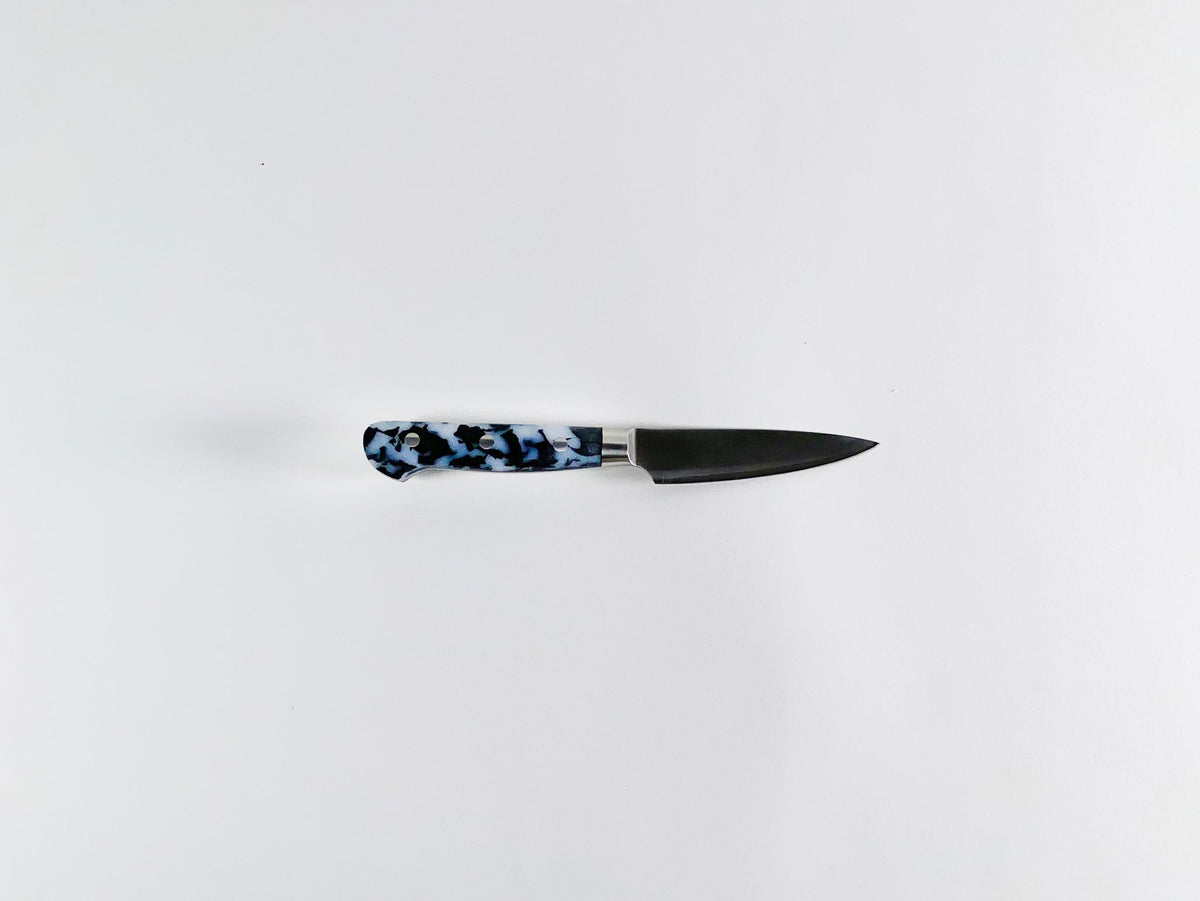 Black and white speckled-handle paring knife