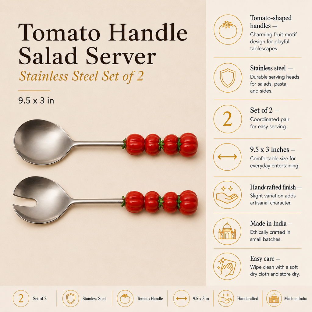 Tomato Handle Salad Server | Stainless Steel Set | Set of 2