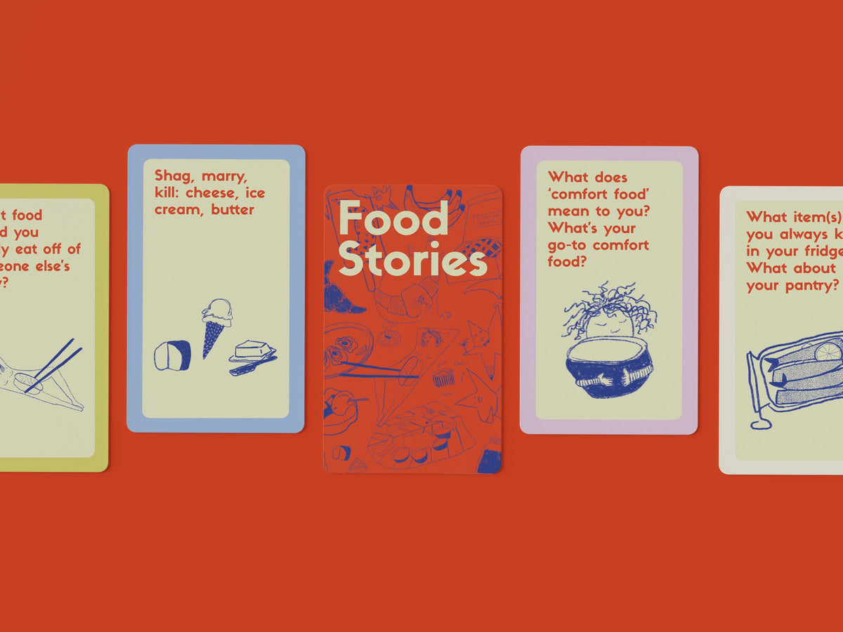 Food Stories conversation card deck box and cards