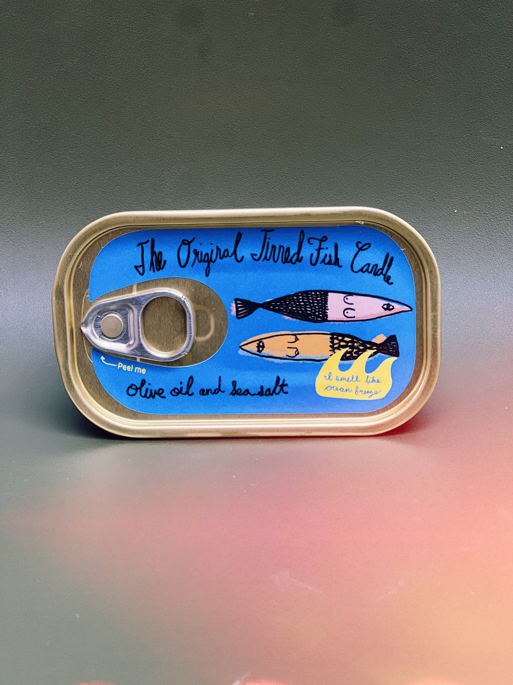 Olive Oil & Sea Salt Tinned Fish Candle, lid open