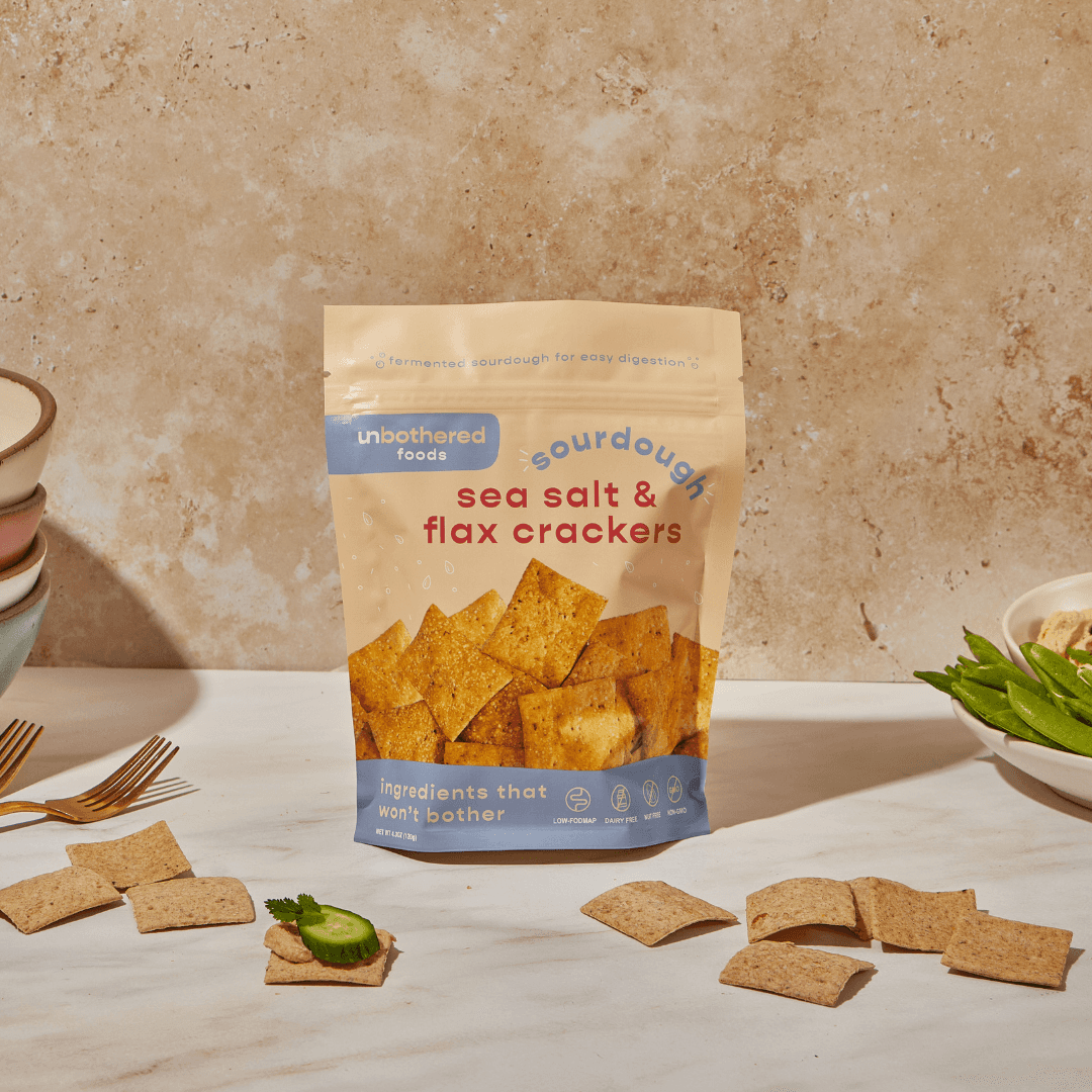 Sea Salt & Flax sourdough crackers on a board