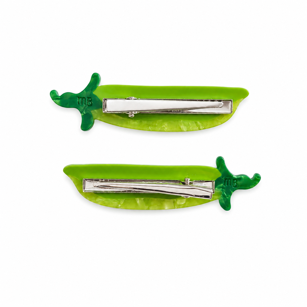 Sweet Pea barrettes styled