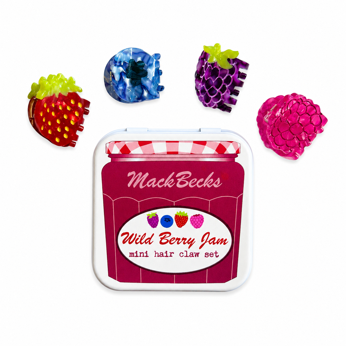 MackBecks Wild Berry Jam Mini Hair Claw Set with tin