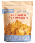Unbothered Foods Sourdough Sea Salt & Flax Crackers bag, front