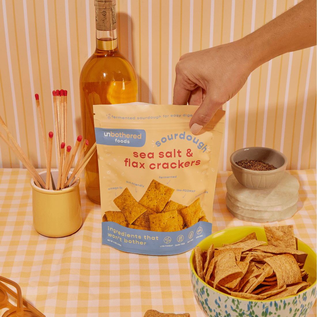 Sea Salt & Flax sourdough crackers served