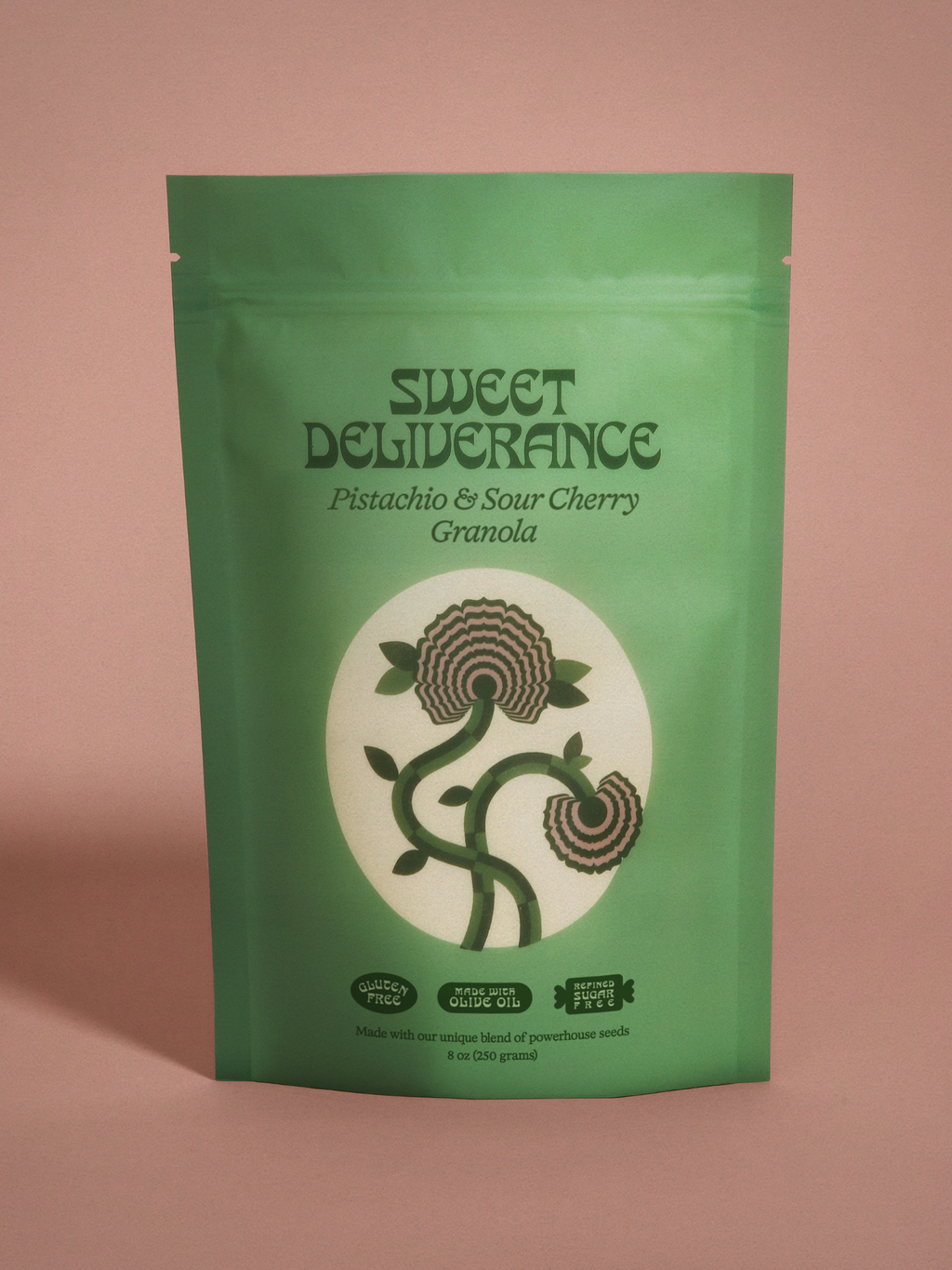 Sweet Deliverance Sour Cherry & Pistachio Rose Granola bag