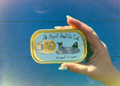 Enoki Forest Tinned Fish Candle, lid open