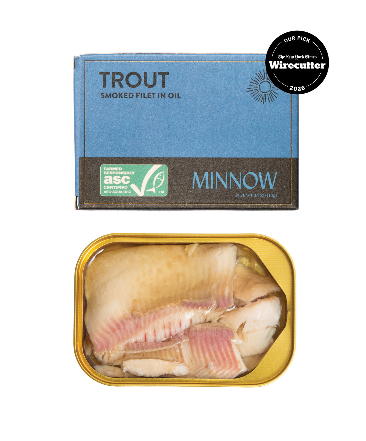 Minnow Smoked Trout tin and carton