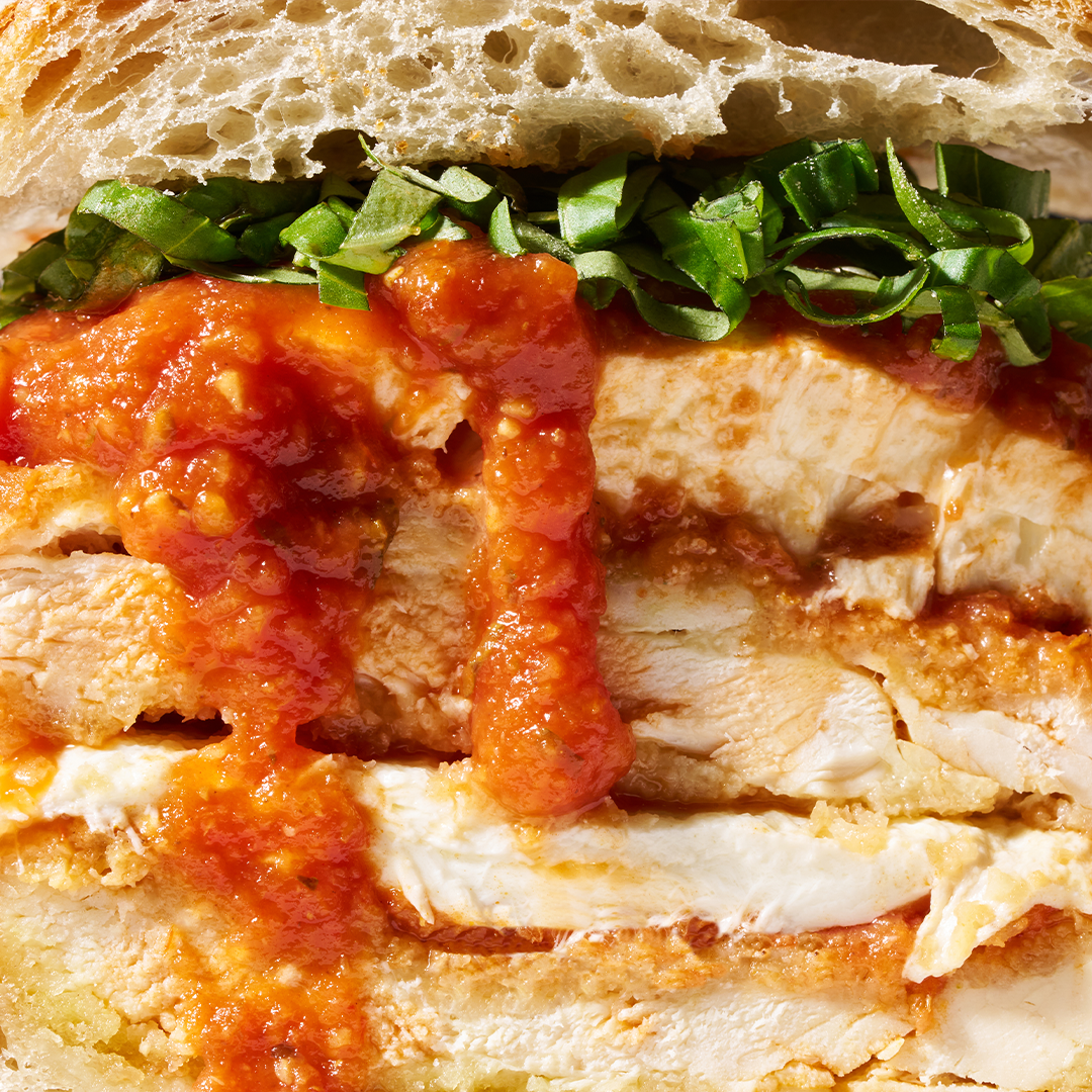 Chicken parmesan sandwich made with the sauce