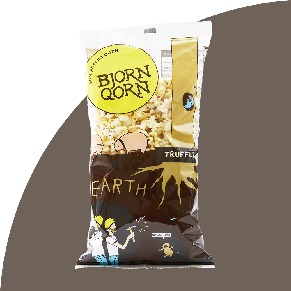 BjornQorn Earth truffle 3 oz bag on a grey background