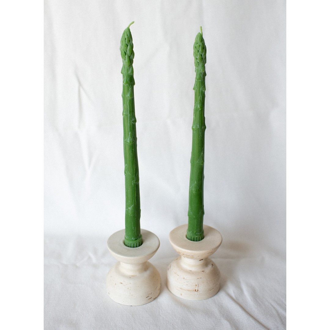 Asparagus Beeswax Candle Taper Pair
