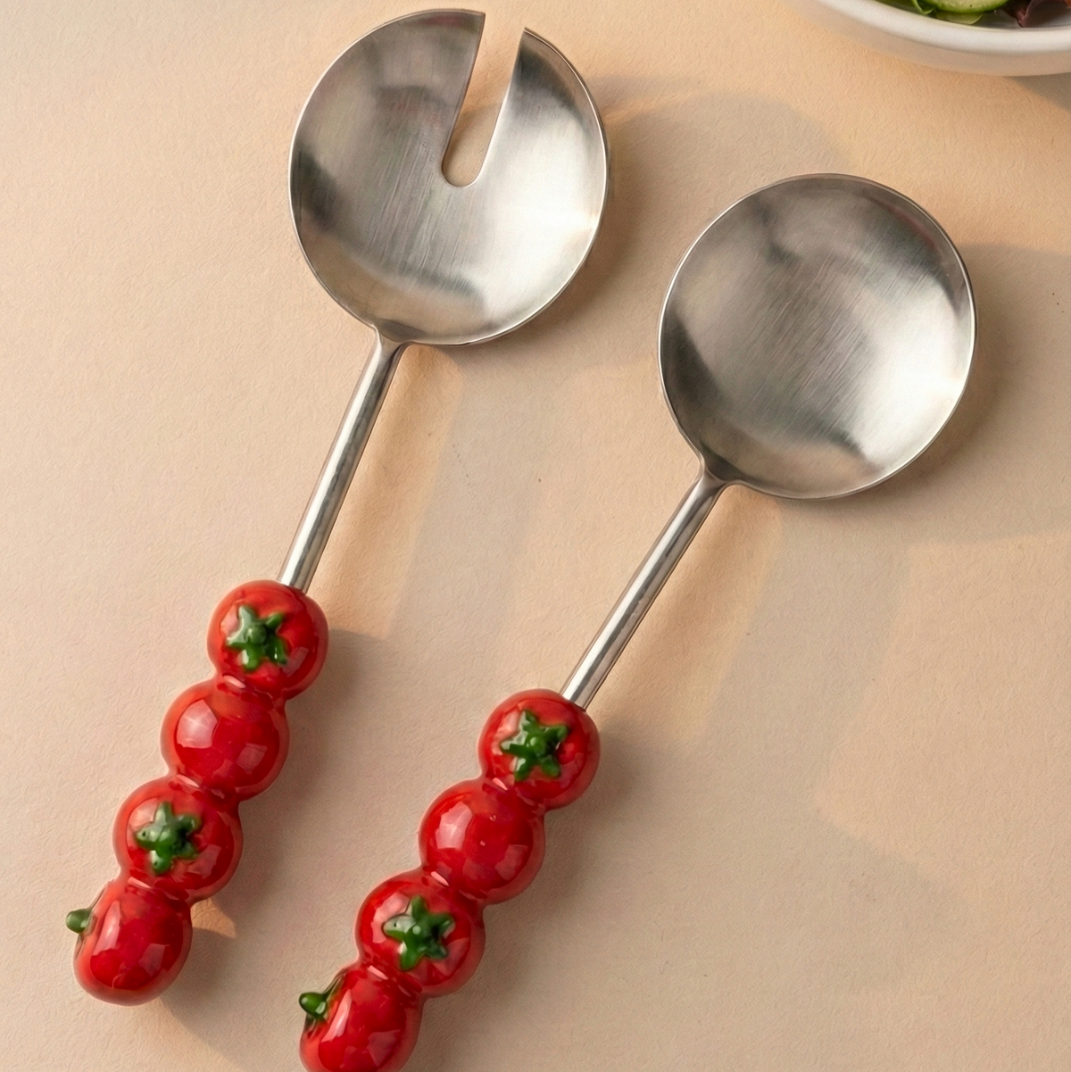 Tomato Handle Salad Server | Stainless Steel Set | Set of 2