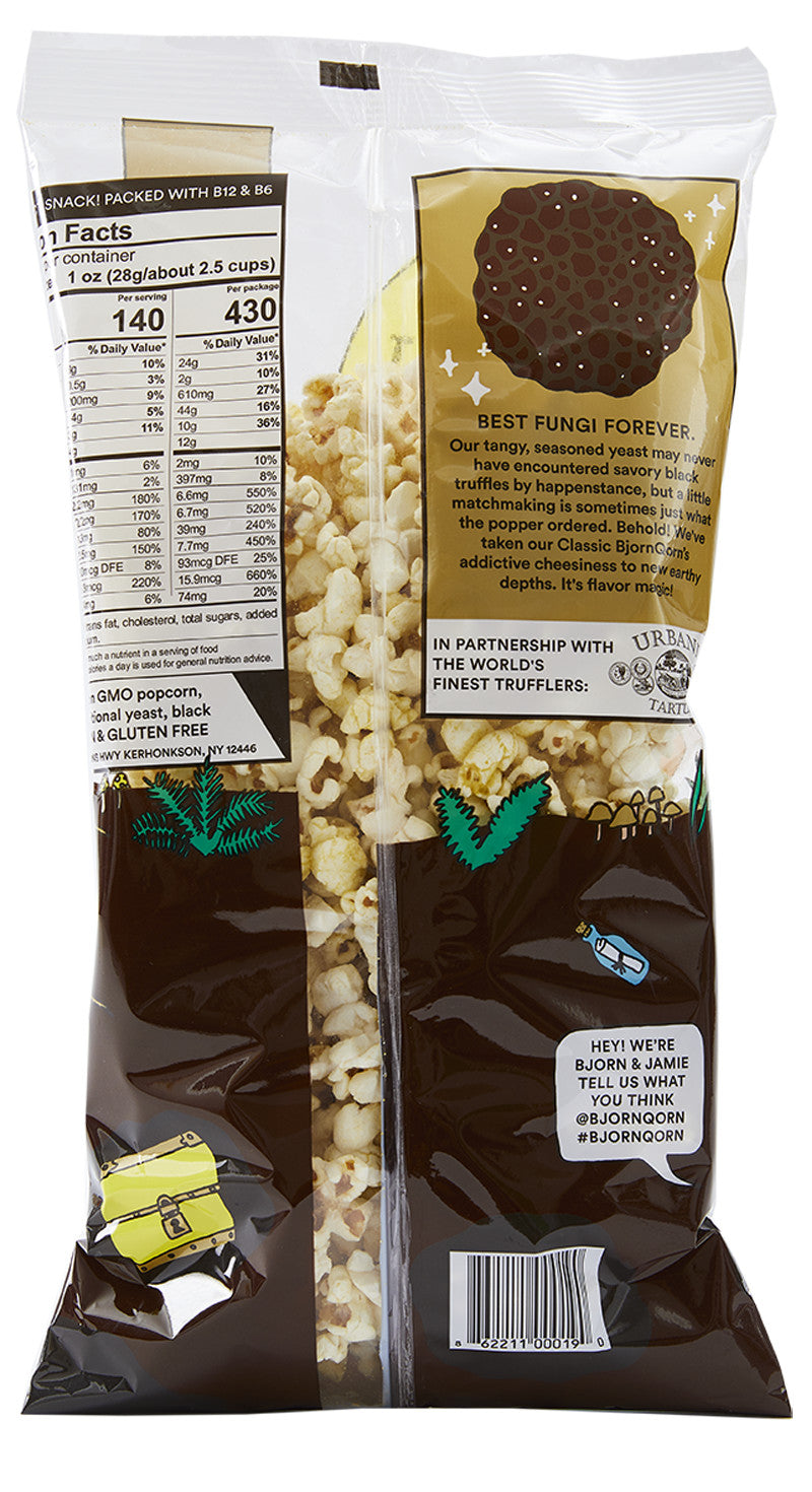 Back of the BjornQorn Earth 3 oz bag showing ingredients