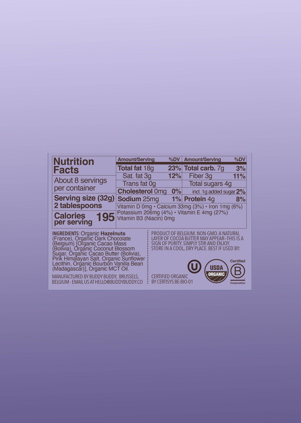 Organic Hazelnut Cacao Nut Butter